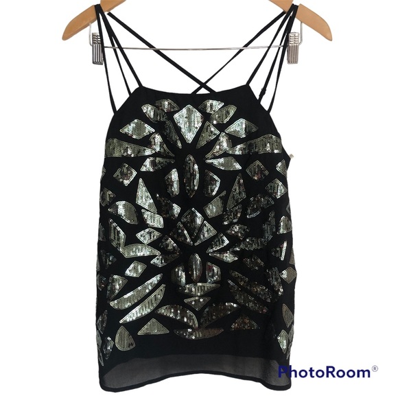 NEW NWT MITTOSHOP Size MEDIUM Black strappy tank with sequins design - Picture 1 of 10